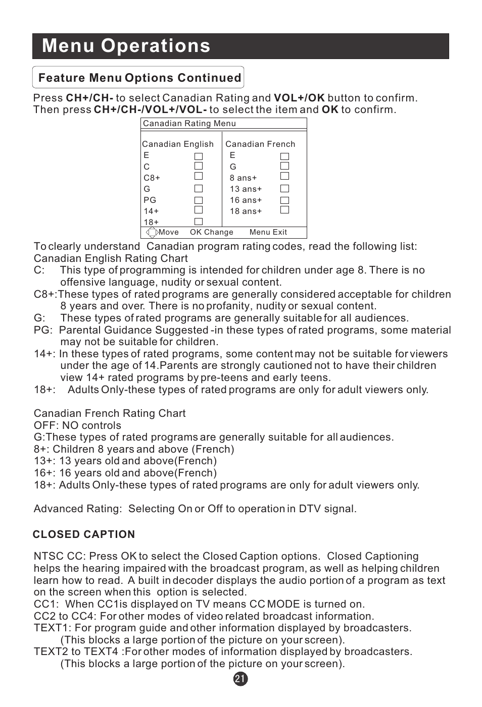 Menu operations | haier HLC19E User Manual | Page 26 / 43