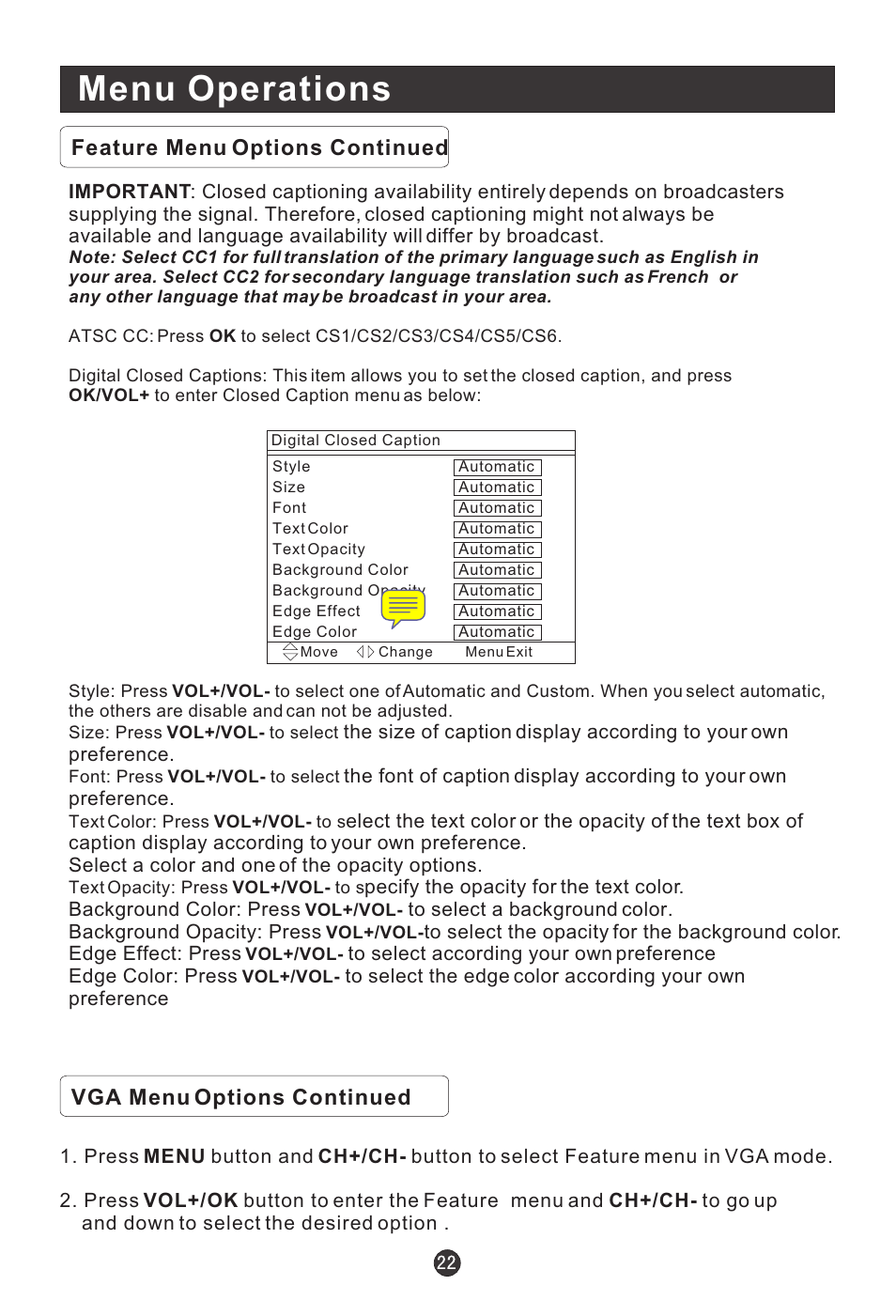 Menu operations | haier HLC19E User Manual | Page 27 / 43