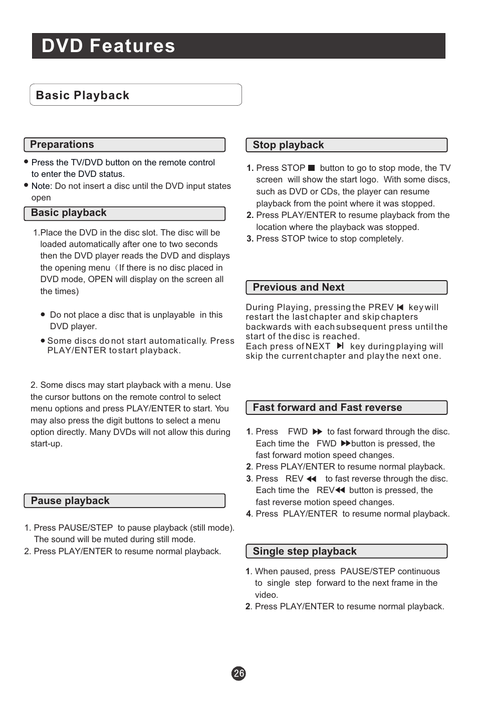 Dvd features, Basic playback | haier HLC19E User Manual | Page 31 / 43