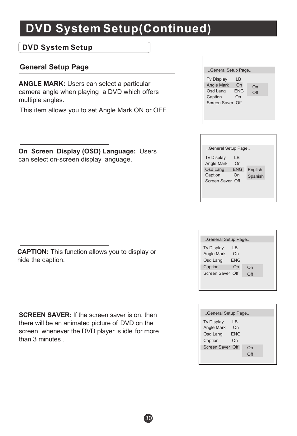 Dvd system setup(continued), Dvd system setup general setup page | haier HLC19E User Manual | Page 35 / 43