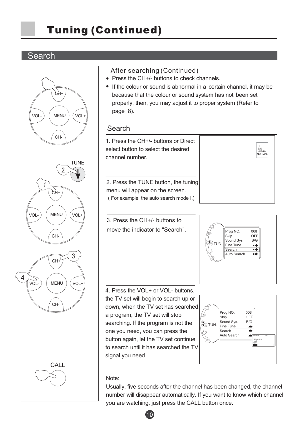 Tuning (continued), Search, After searching (continued) | Call | haier D29FV6-A User Manual | Page 12 / 41