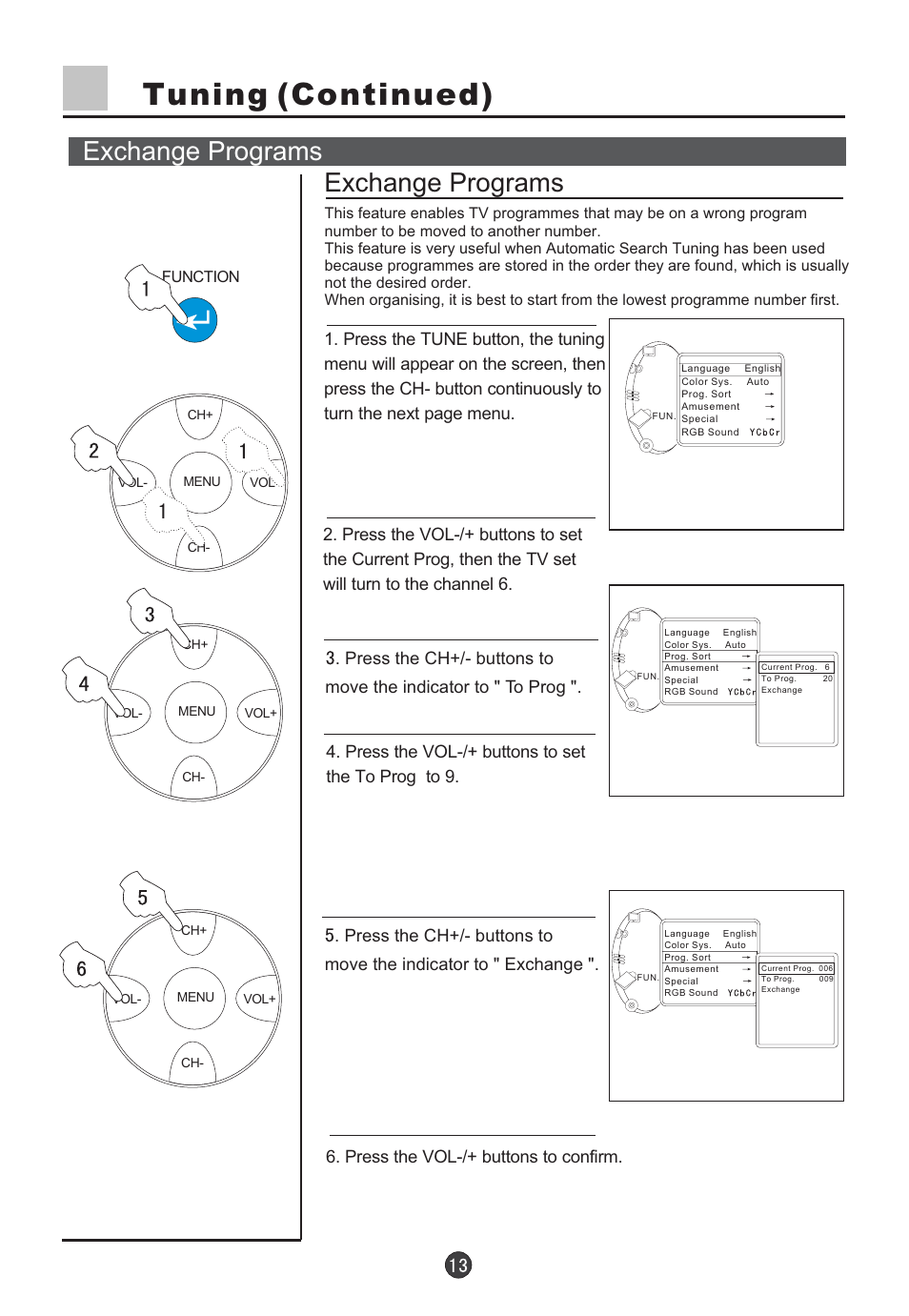Tuning (continued), Exchange programs | haier D29FV6-A User Manual | Page 15 / 41