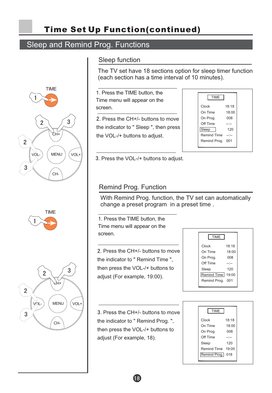 Sleep function, Remind prog. function | haier D29FV6-A User Manual | Page 20 / 41