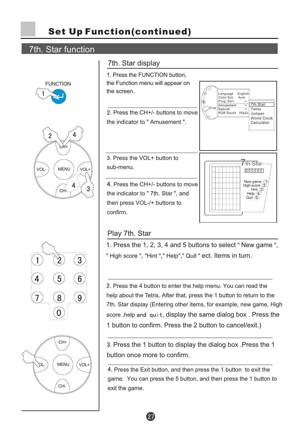 Set up function(continued), 7th. star function, 7th. star display | Play 7th. star | haier D29FV6-A User Manual | Page 29 / 41