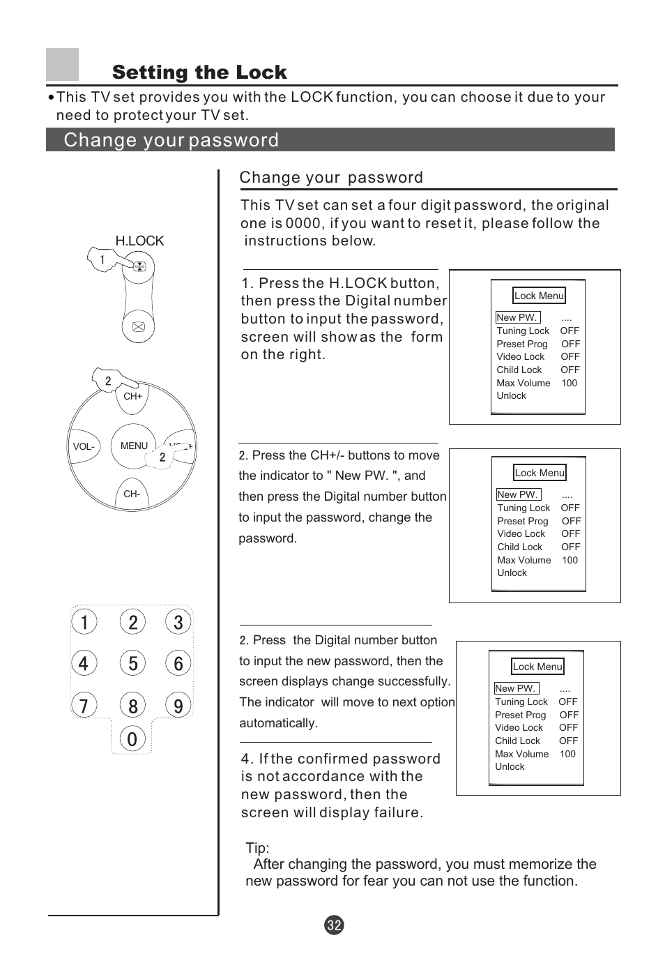 Setting the lock, Change your password | haier D29FV6-A User Manual | Page 34 / 41