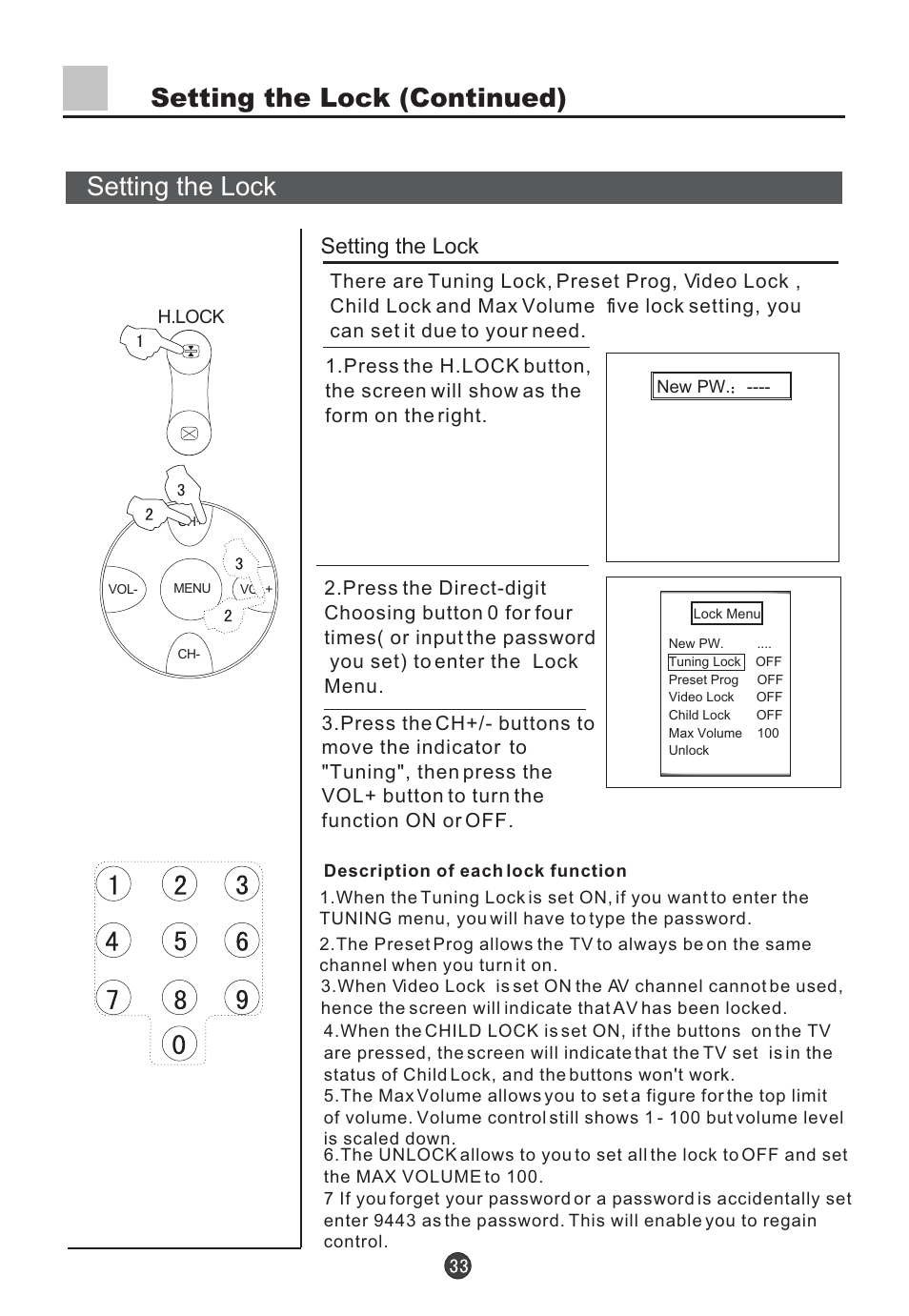 Setting the lock (continued) setting the lock, Setting the lock | haier D29FV6-A User Manual | Page 35 / 41