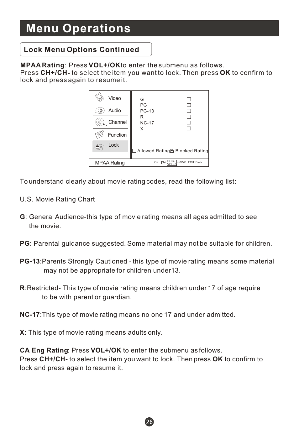 Т³гж 31, Menu operations, Lock menu options continued | haier HLC19RW User Manual | Page 31 / 47