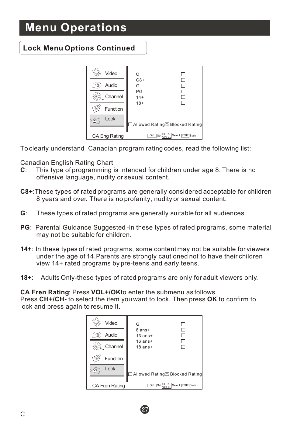 Т³гж 32, Menu operations, Lock menu options continued | haier HLC19RW User Manual | Page 32 / 47