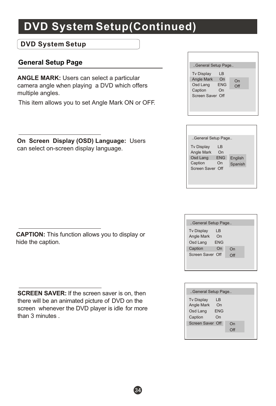 Т³гж 39, Dvd system setup(continued), Dvd system setup general setup page | haier HLC19RW User Manual | Page 39 / 47