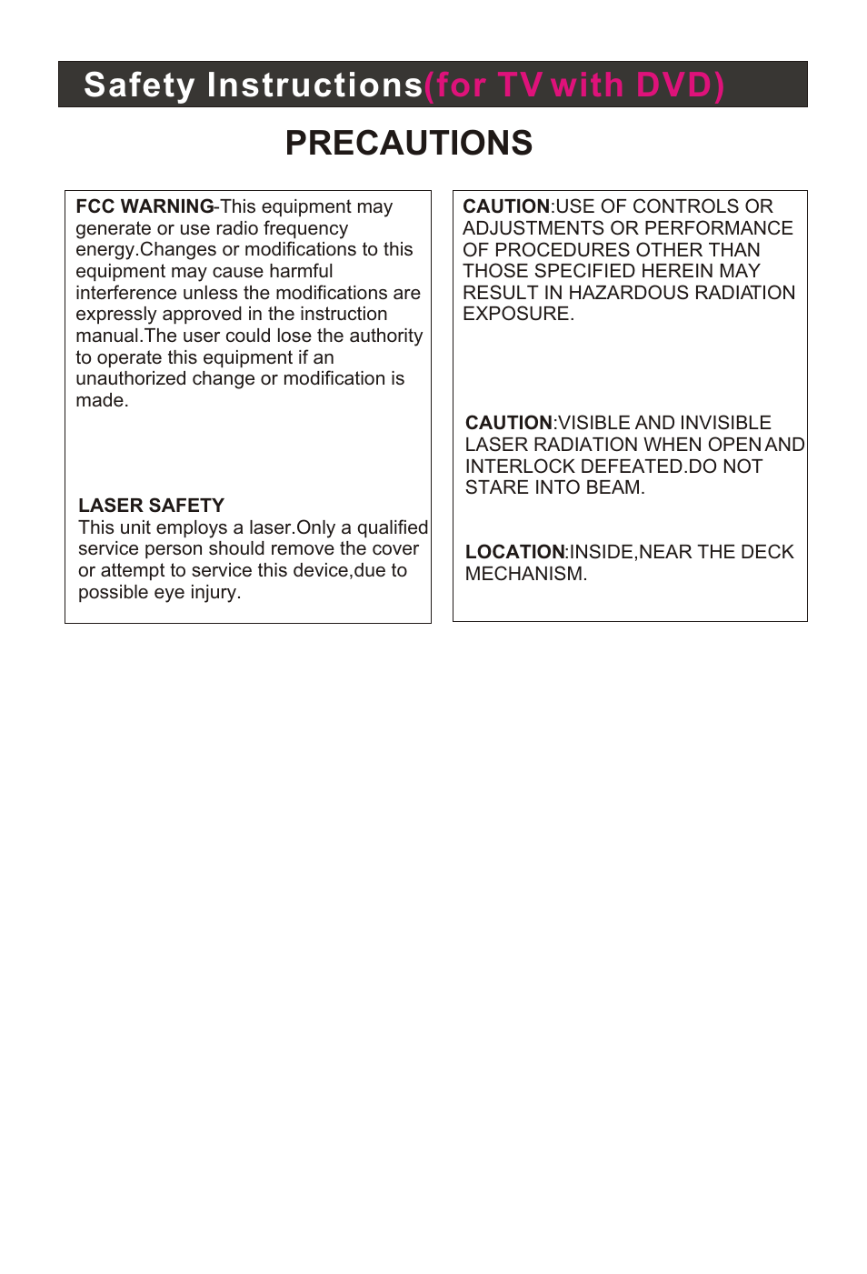Т³гж 4, Safety instructions (for tv with dvd) precautions | haier HLC19RW User Manual | Page 4 / 47
