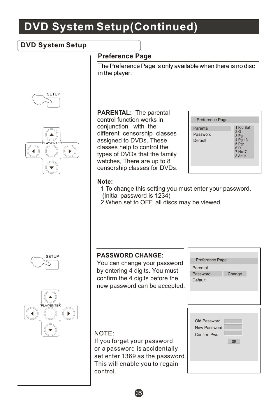 Т³гж 40, Dvd system setup(continued), Dvd system setup | Preference page | haier HLC19RW User Manual | Page 40 / 47
