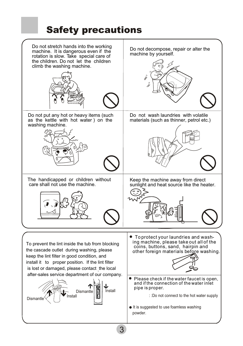 Safety precautions | haier HWM6815 User Manual | Page 5 / 20