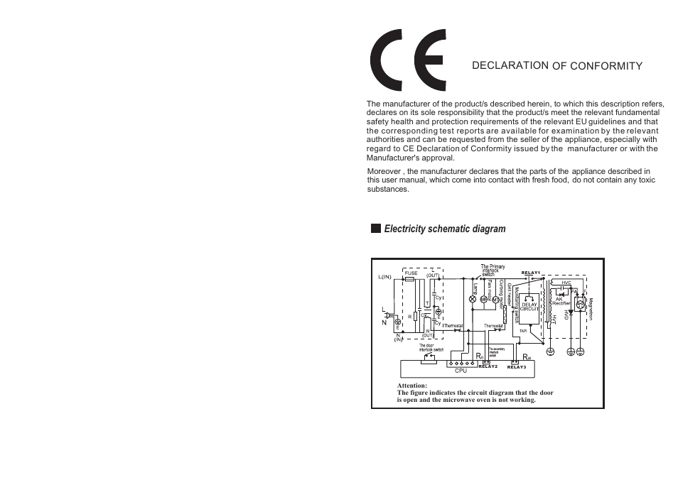 Electricity schematic diagram, Declaration of conformity | haier EO-2080EGV User Manual | Page 3 / 12