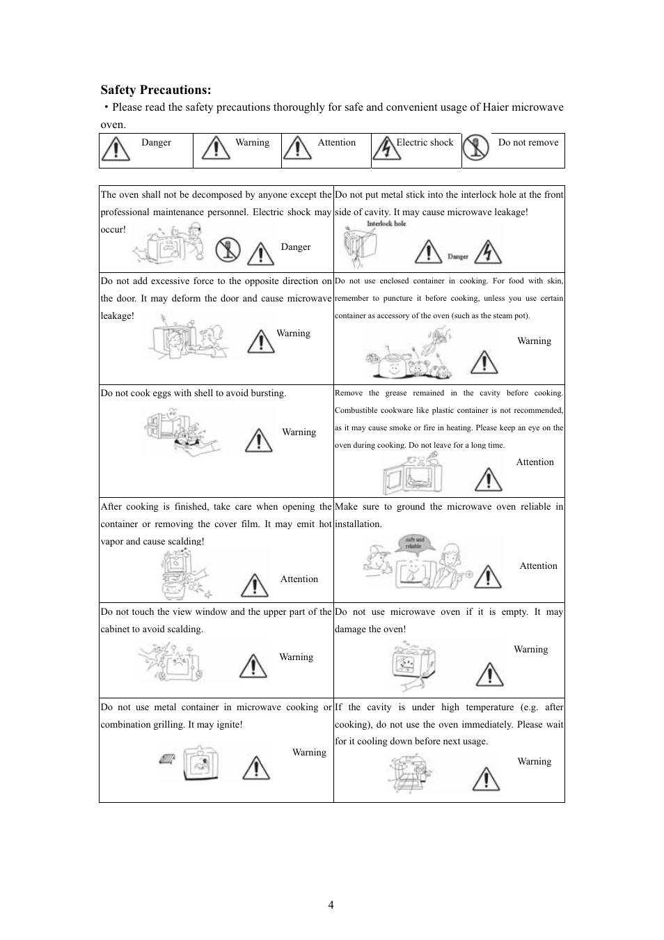 Safety precautions | haier MA-2270EGC User Manual | Page 19 / 31