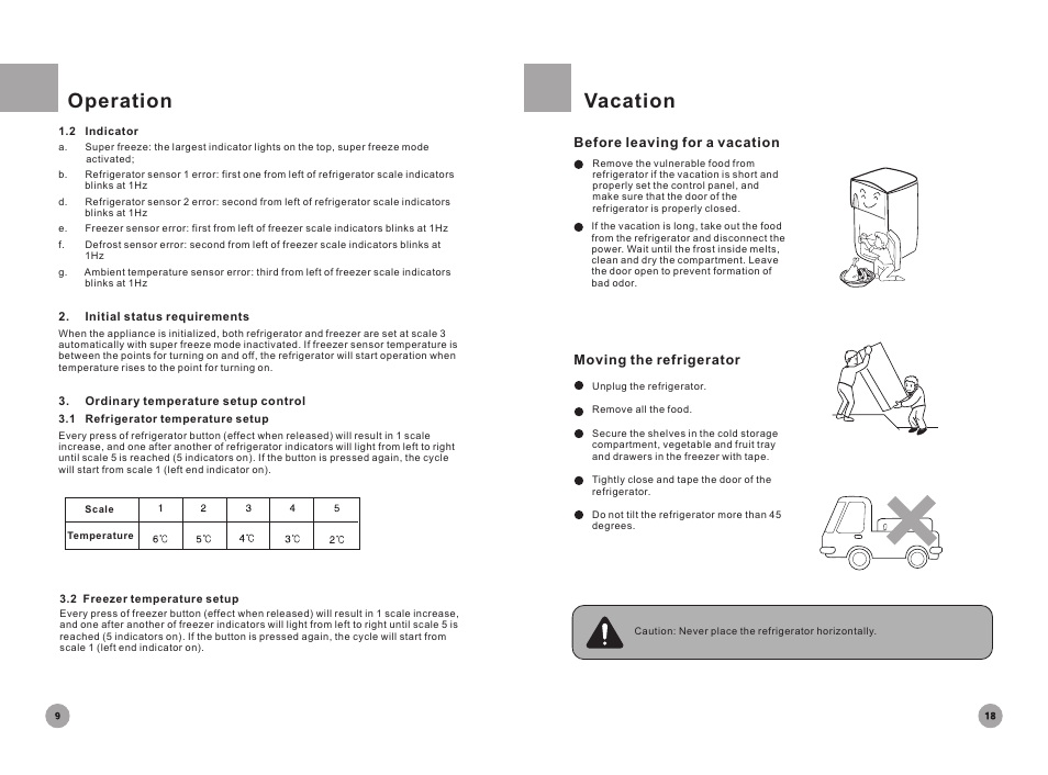 Operation, Vacation | haier HRF-356 User Manual | Page 10 / 14