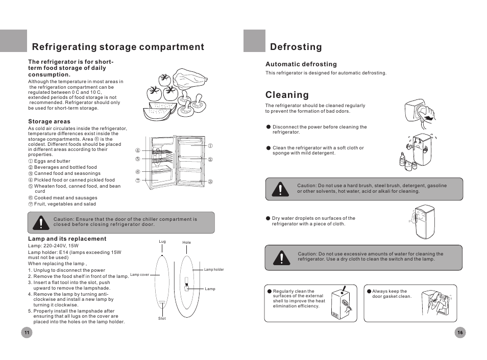 Refrigerating storage compartment, Cleaning, Defrosting | haier HRF-356 User Manual | Page 12 / 14