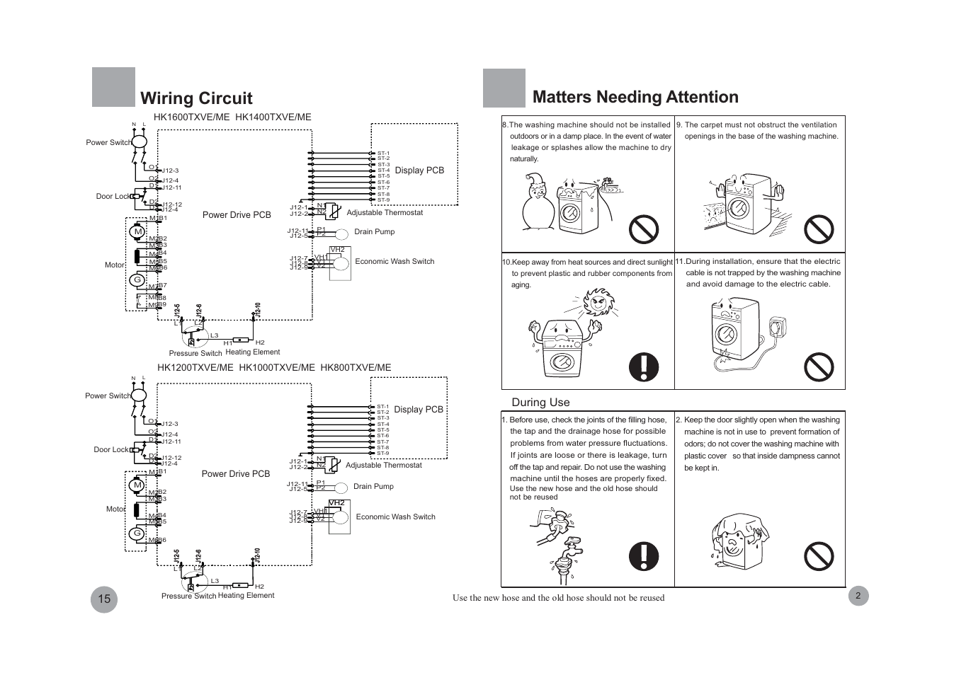 Wiring circuit, Matters needing attention, During use | haier HK1000TXVE/ME User Manual | Page 4 / 10