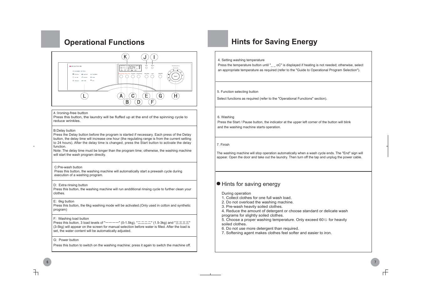 Operational functions, Hints for saving energy | haier HK1000TXVE/ME User Manual | Page 8 / 10