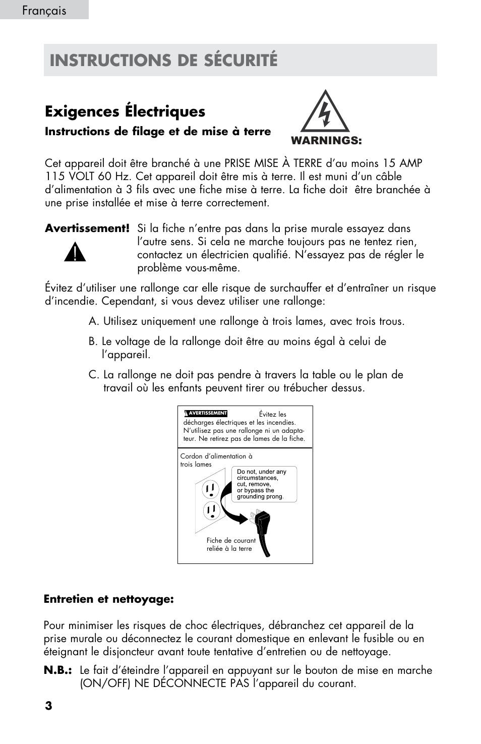 Instructions de sécurité, Exigences électriques, Français | haier HPIM25S User Manual | Page 16 / 39