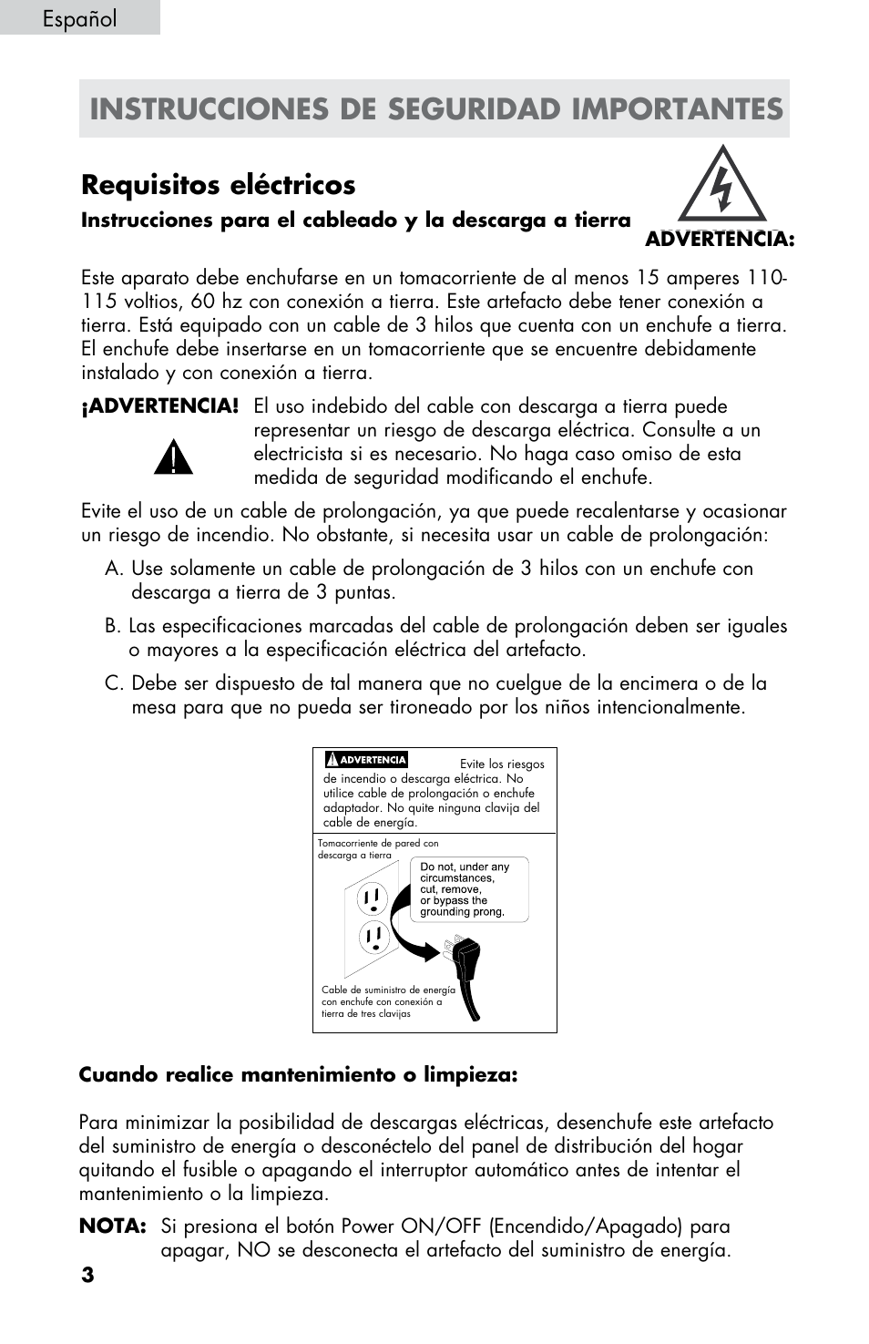 Instrucciones de seguridad importantes, Requisitos eléctricos, Español | haier HPIM25S User Manual | Page 28 / 39