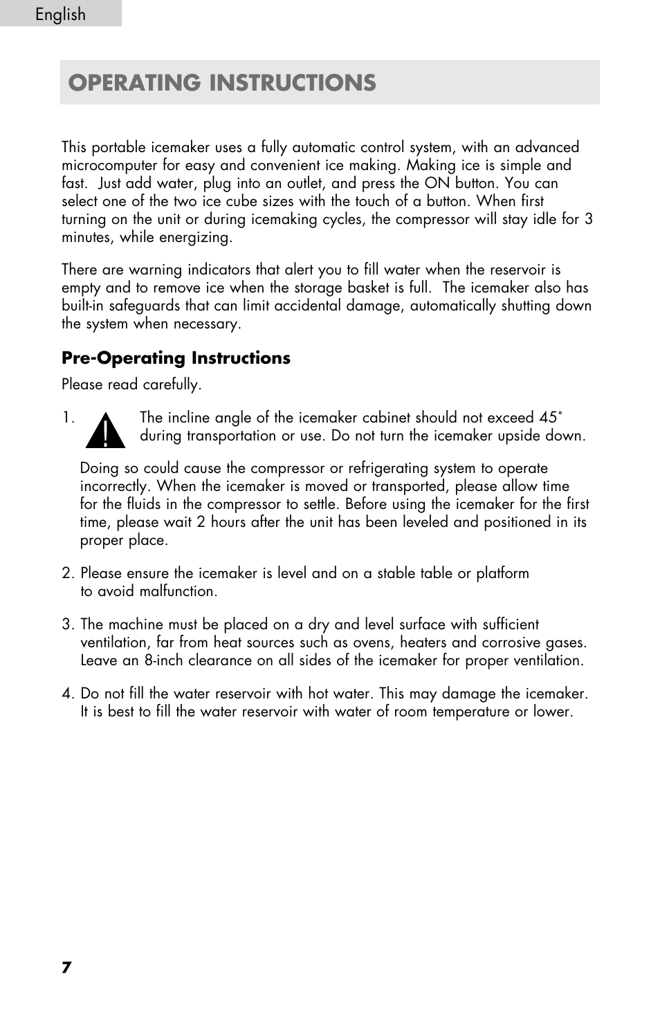 Operating instructions | haier HPIM25S User Manual | Page 8 / 39