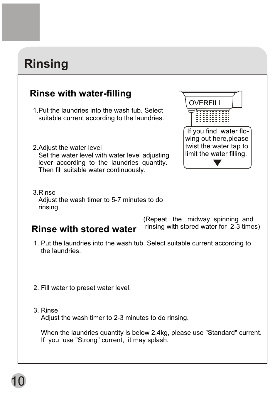 Rinsing, Rinse with stored water rinse with water-filling | haier WD55dHSHAT User Manual | Page 12 / 19