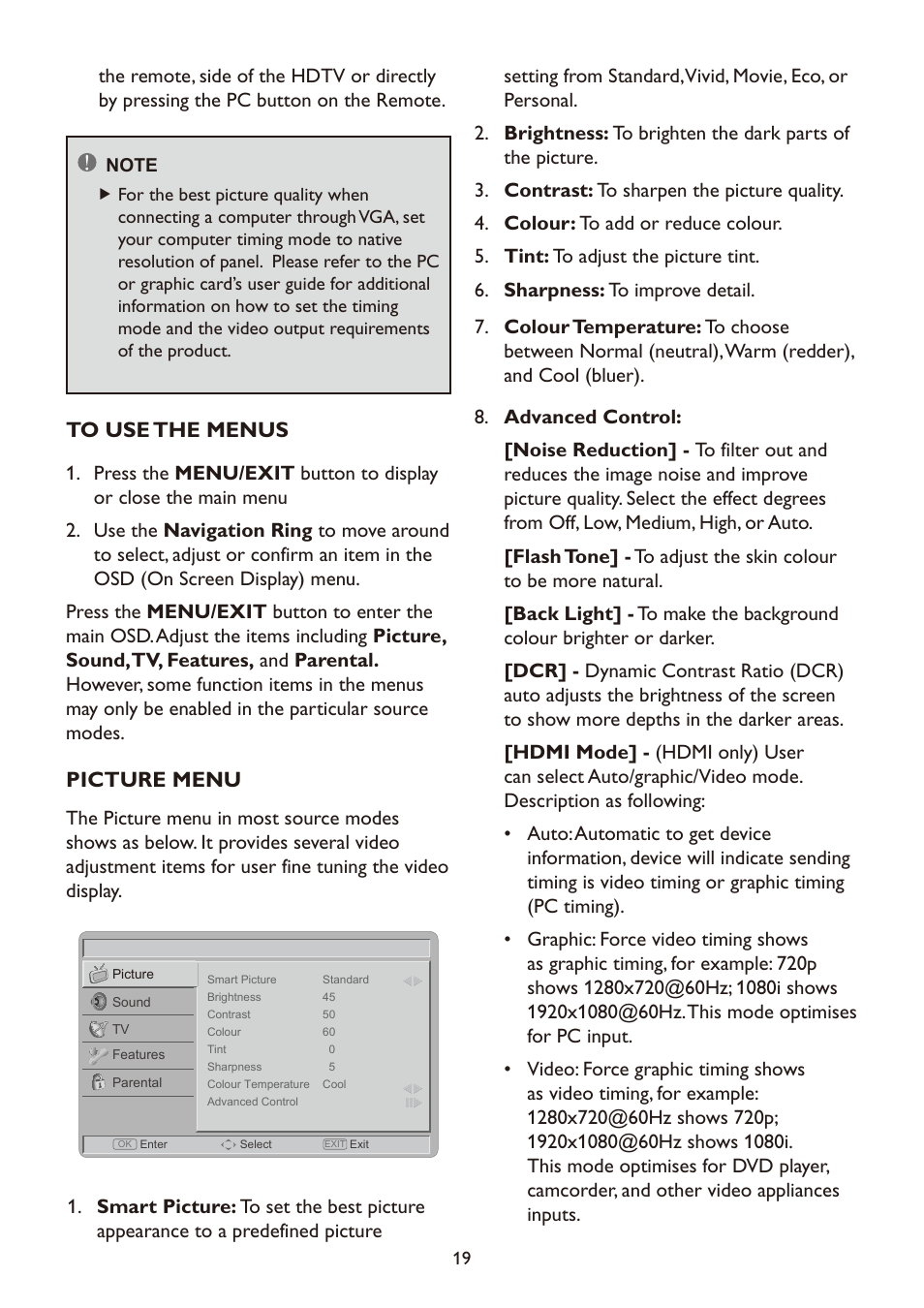Picture menu | haier LT19A1 User Manual | Page 21 / 38