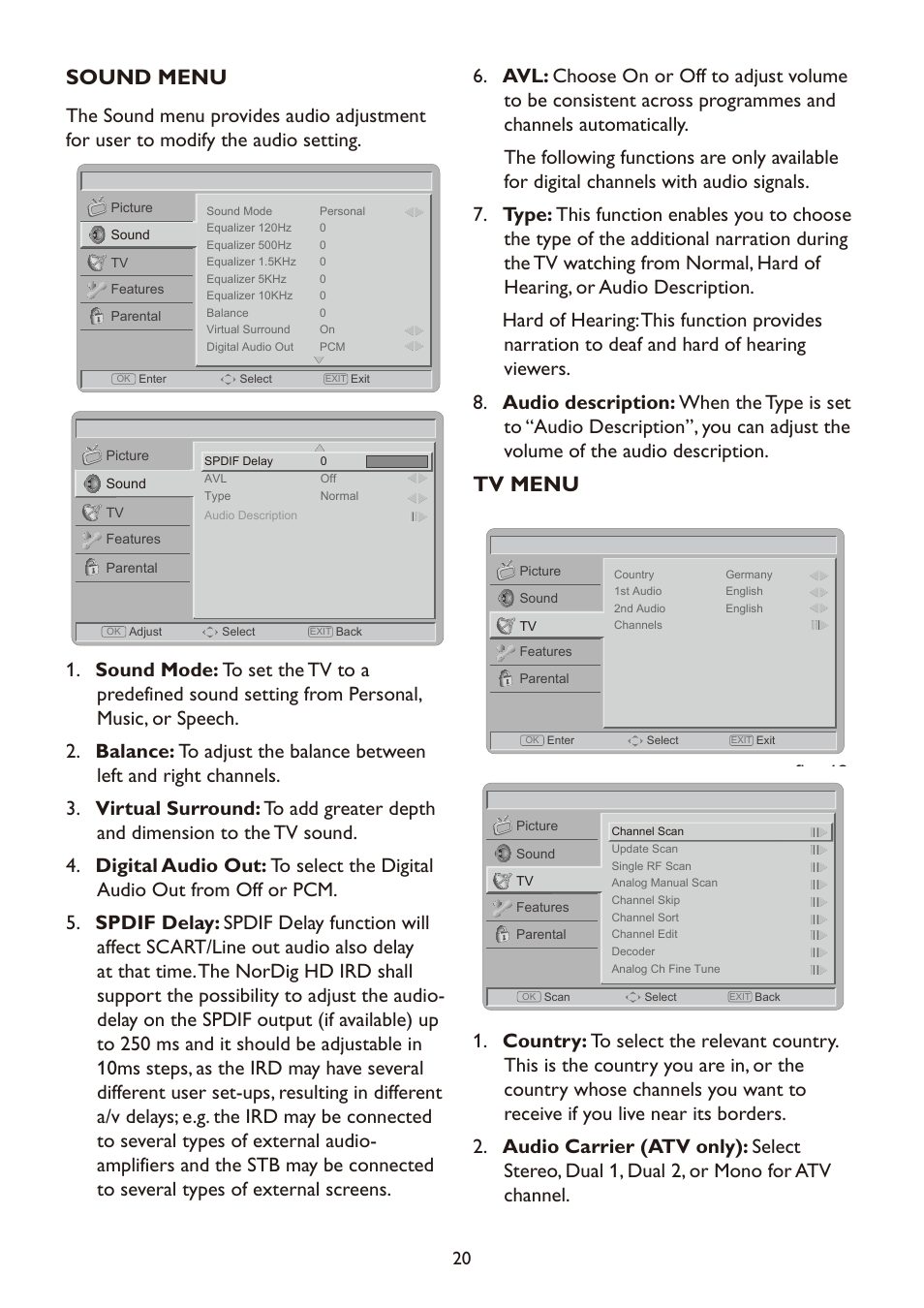 Sound menu, Tv menu, Fig. 38-1 | Fig. 42 | haier LT19A1 User Manual | Page 22 / 38