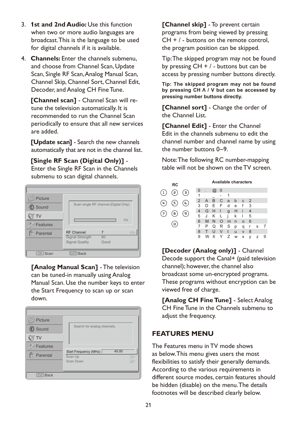 Features menu | haier LT19A1 User Manual | Page 23 / 38