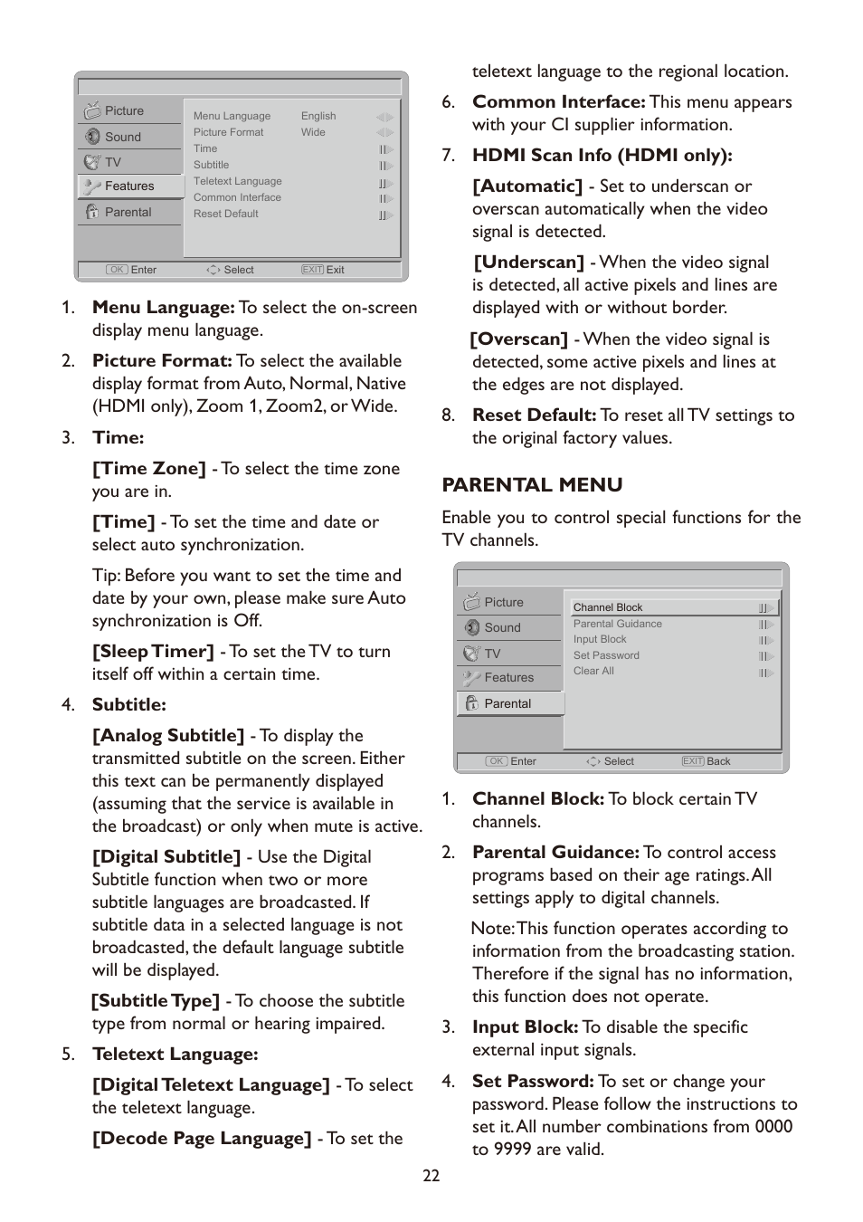 Parental menu | haier LT19A1 User Manual | Page 24 / 38