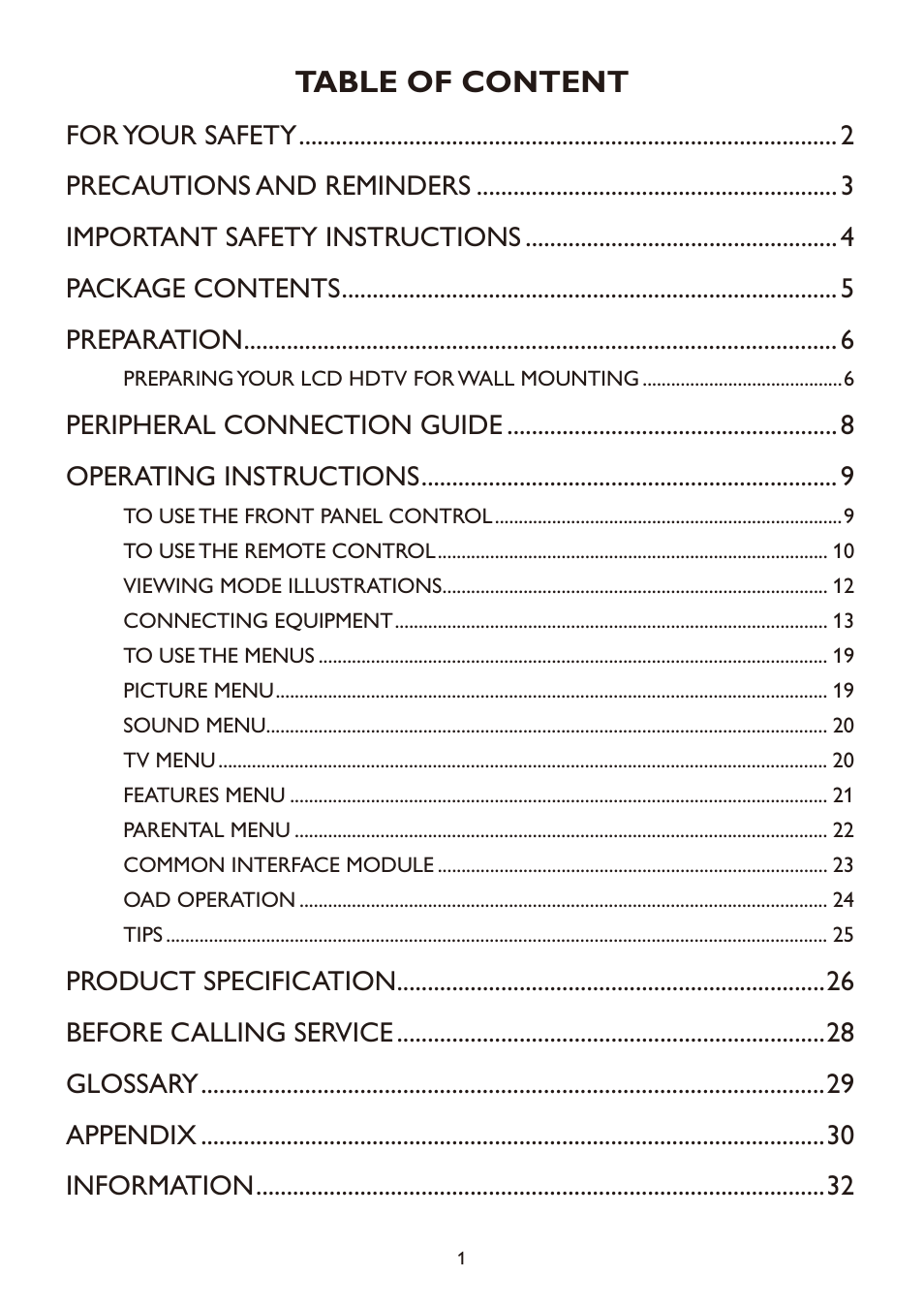 Table of content | haier LT19A1 User Manual | Page 3 / 38