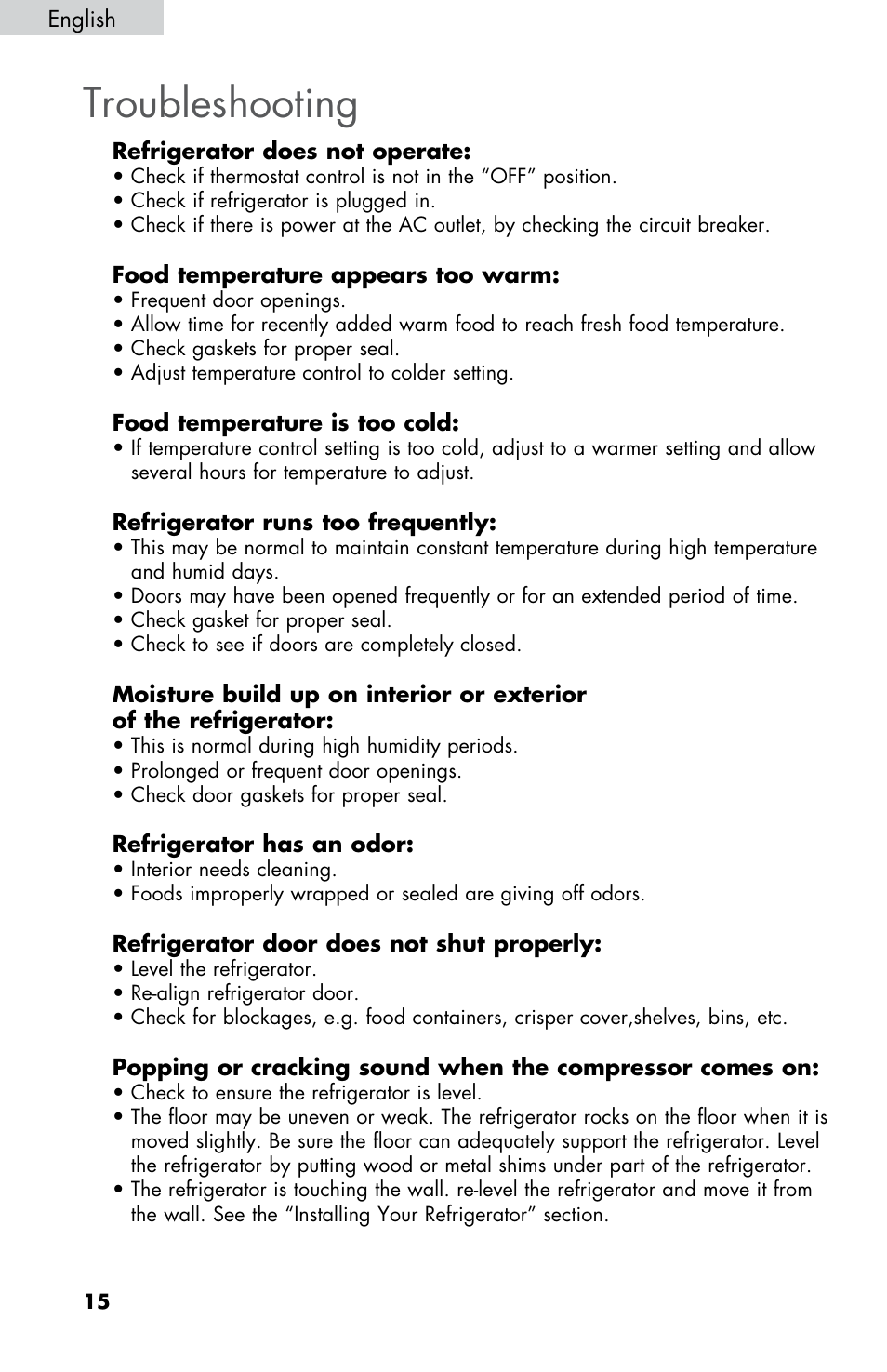 Troubleshooting | haier HNSE045 User Manual | Page 16 / 52