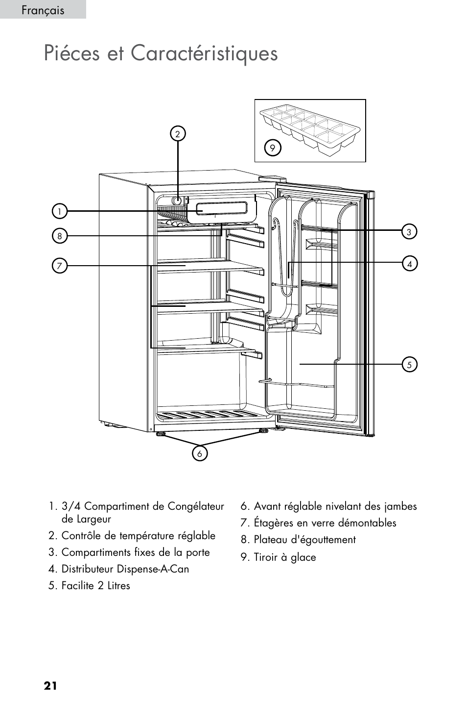 Piéces et caractéristiques, Français | haier HNSE045 User Manual | Page 22 / 52