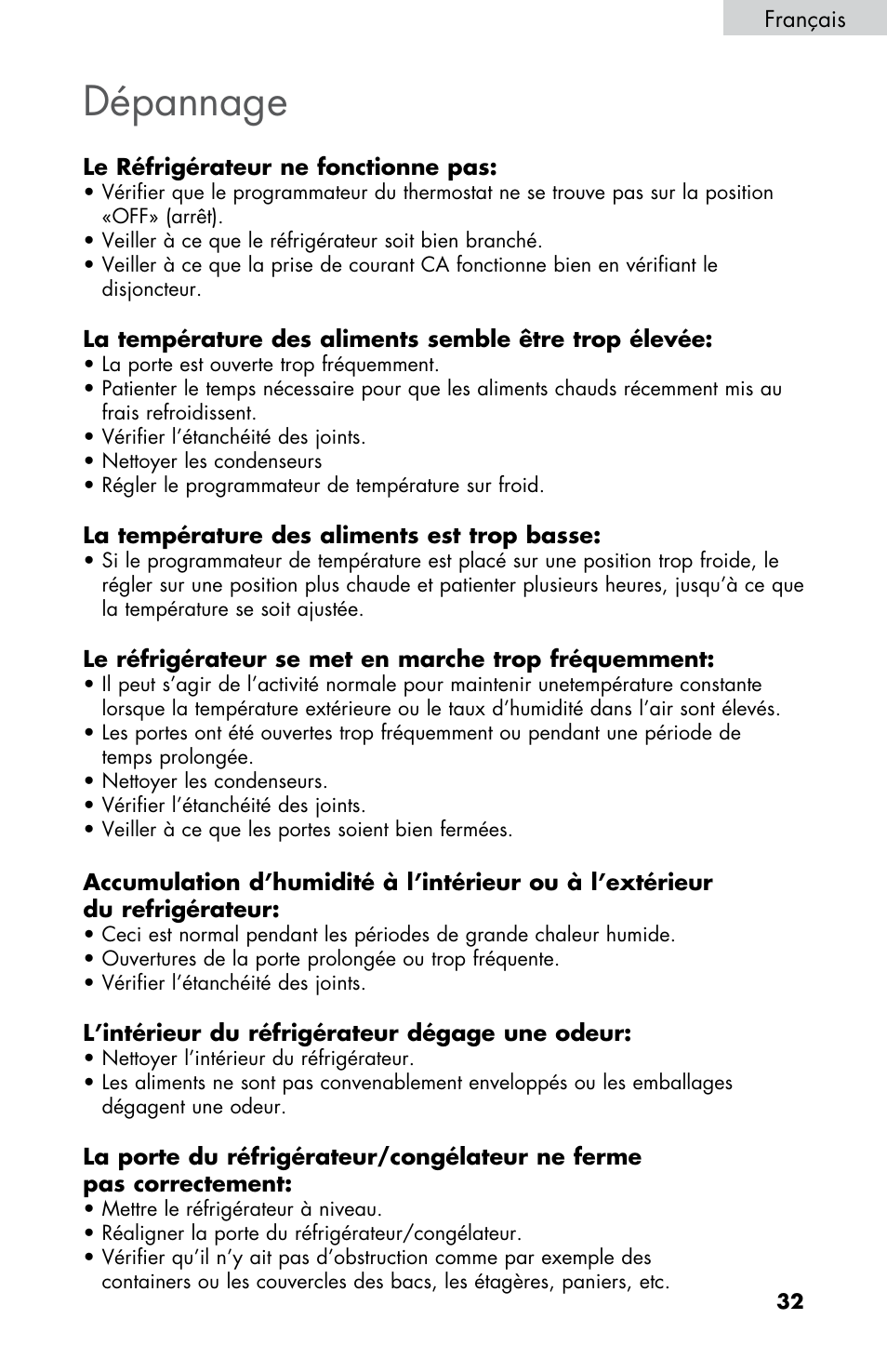 Dépannage | haier HNSE045 User Manual | Page 33 / 52