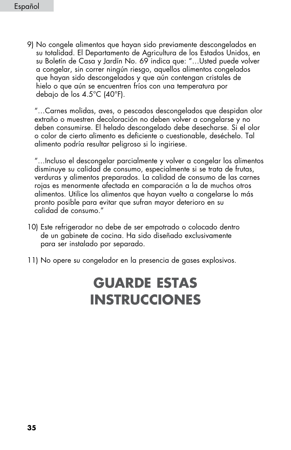 Guarde estas instrucciones | haier HNSE045 User Manual | Page 36 / 52