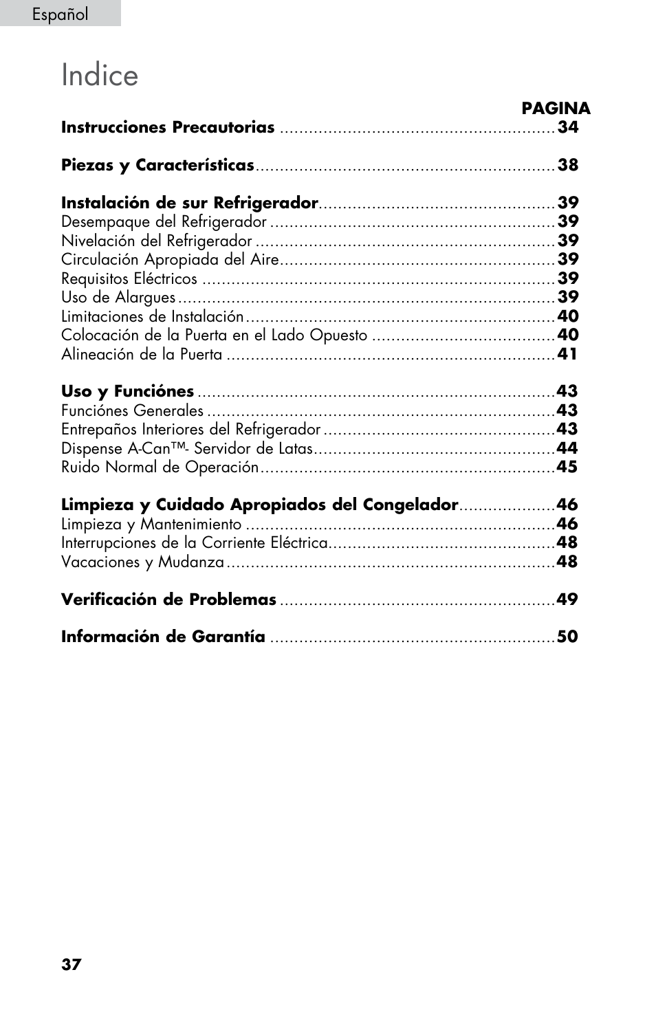 Indice | haier HNSE045 User Manual | Page 38 / 52