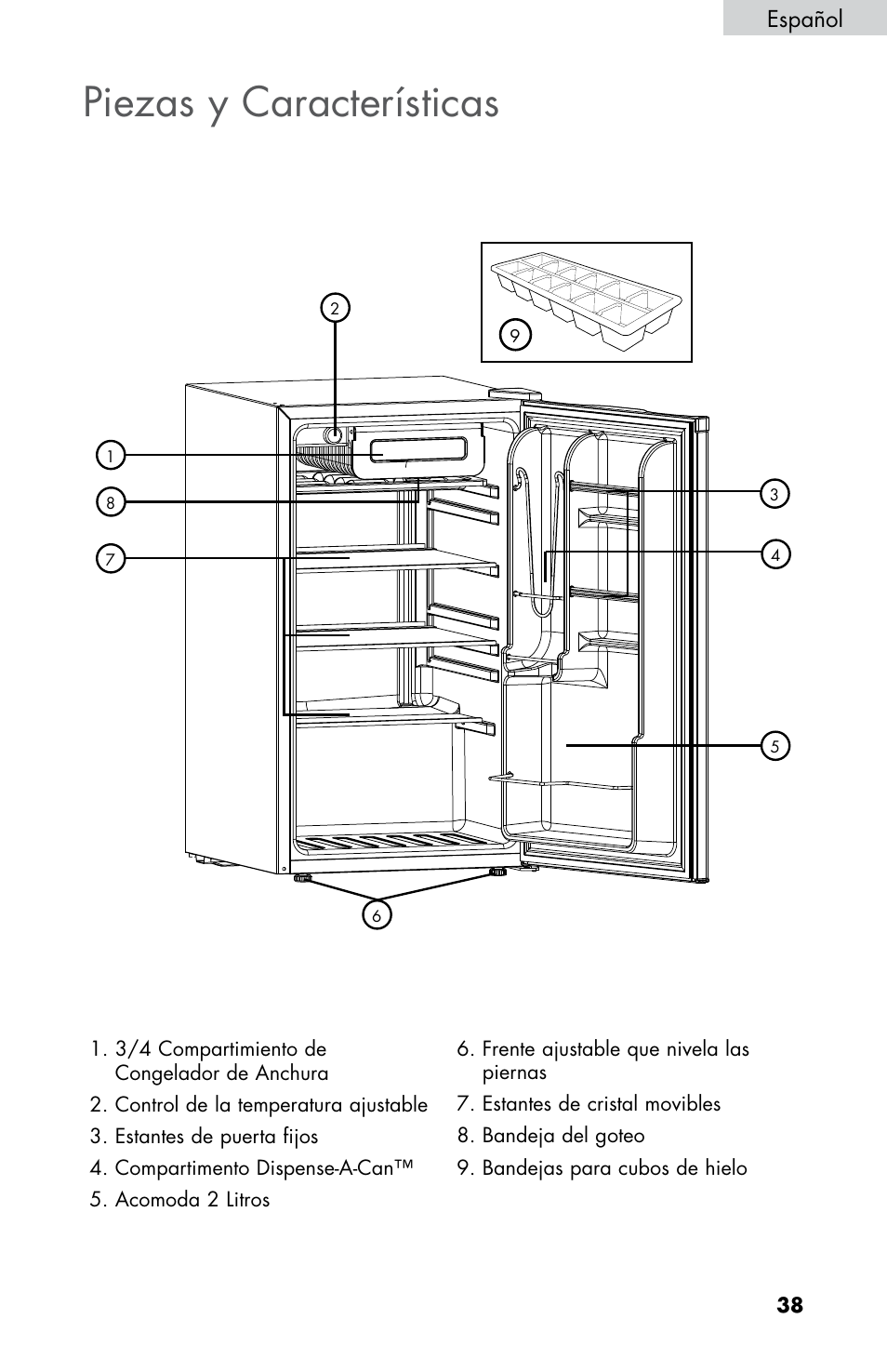 Piezas y características, Español | haier HNSE045 User Manual | Page 39 / 52