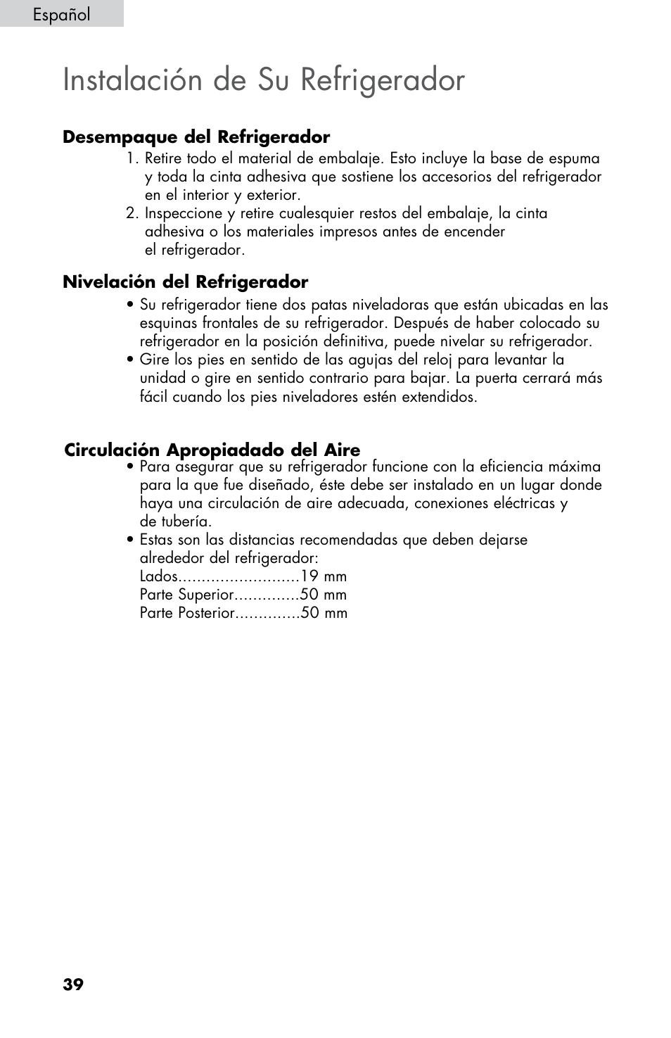 Instalación de su refrigerador | haier HNSE045 User Manual | Page 40 / 52