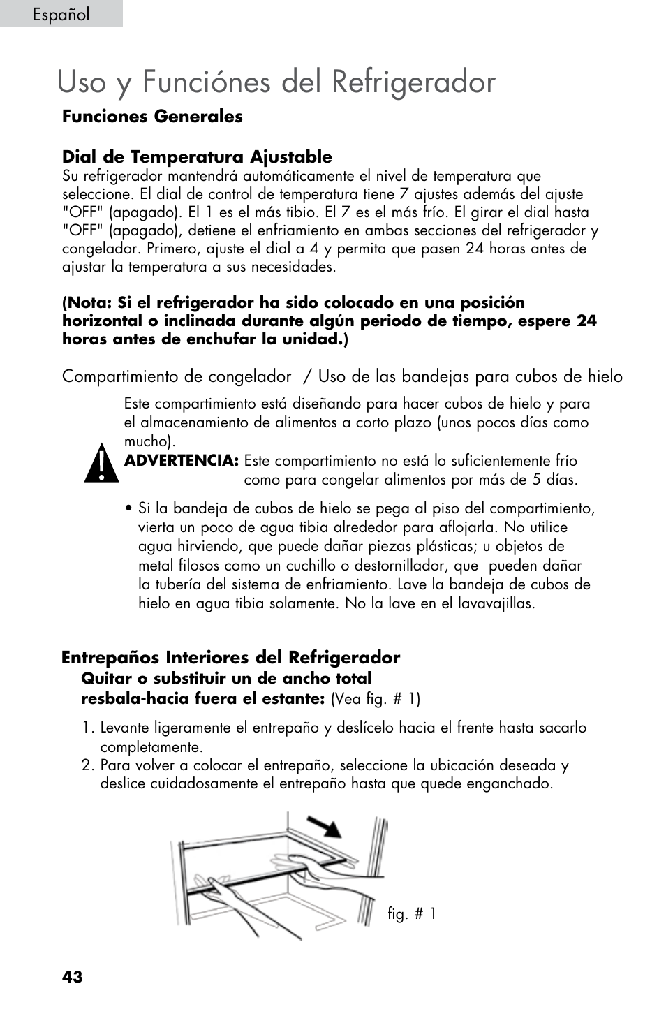 Uso y funciónes del refrigerador | haier HNSE045 User Manual | Page 44 / 52