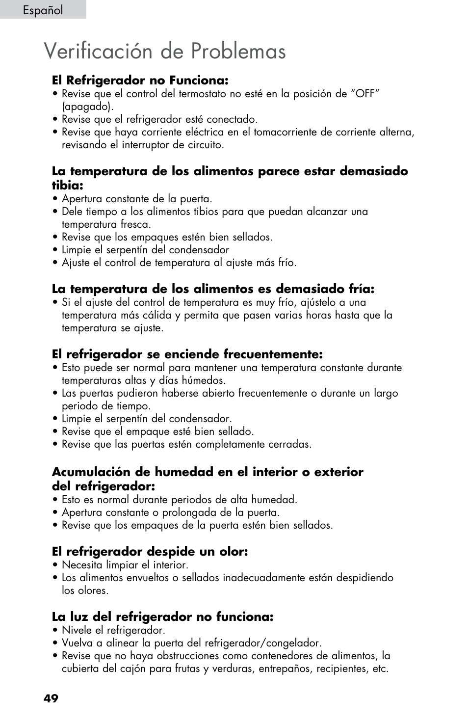 Verificación de problemas | haier HNSE045 User Manual | Page 50 / 52