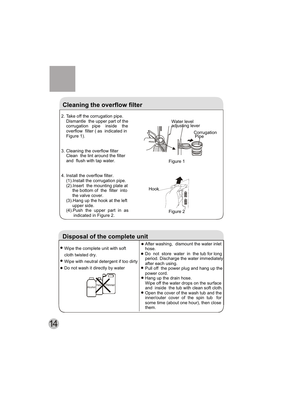 Cleaning the overflow filter, Disposal of the complete unit | haier HWM150-0623S User Manual | Page 16 / 19