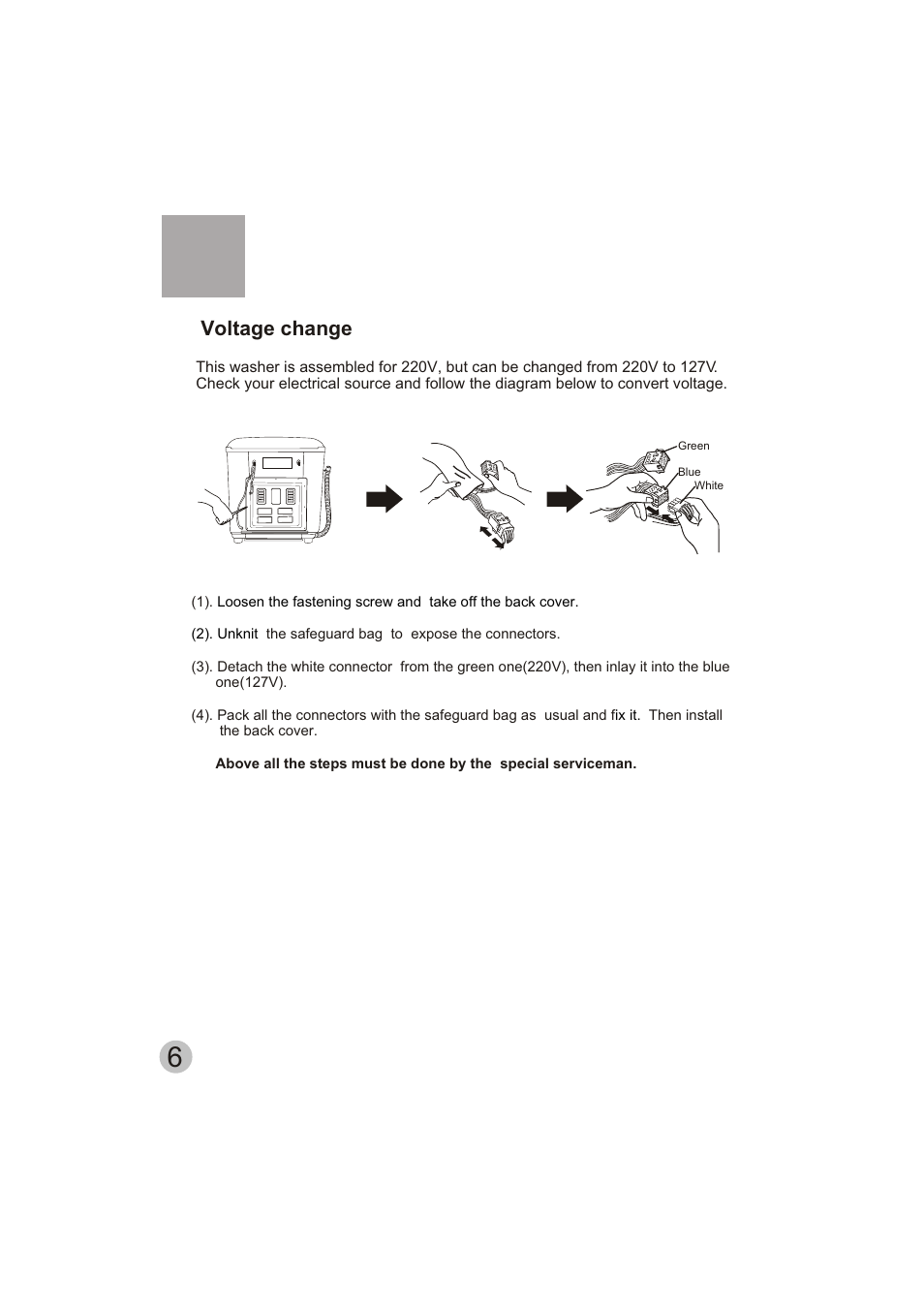 Voltage change | haier HWM150-0623S User Manual | Page 8 / 19