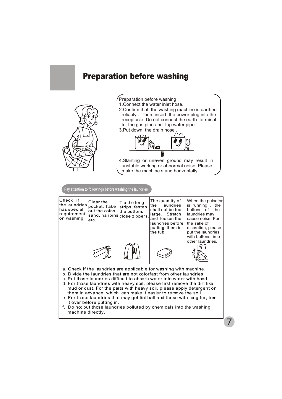 Preparation before washing | haier HWM150-0623S User Manual | Page 9 / 19