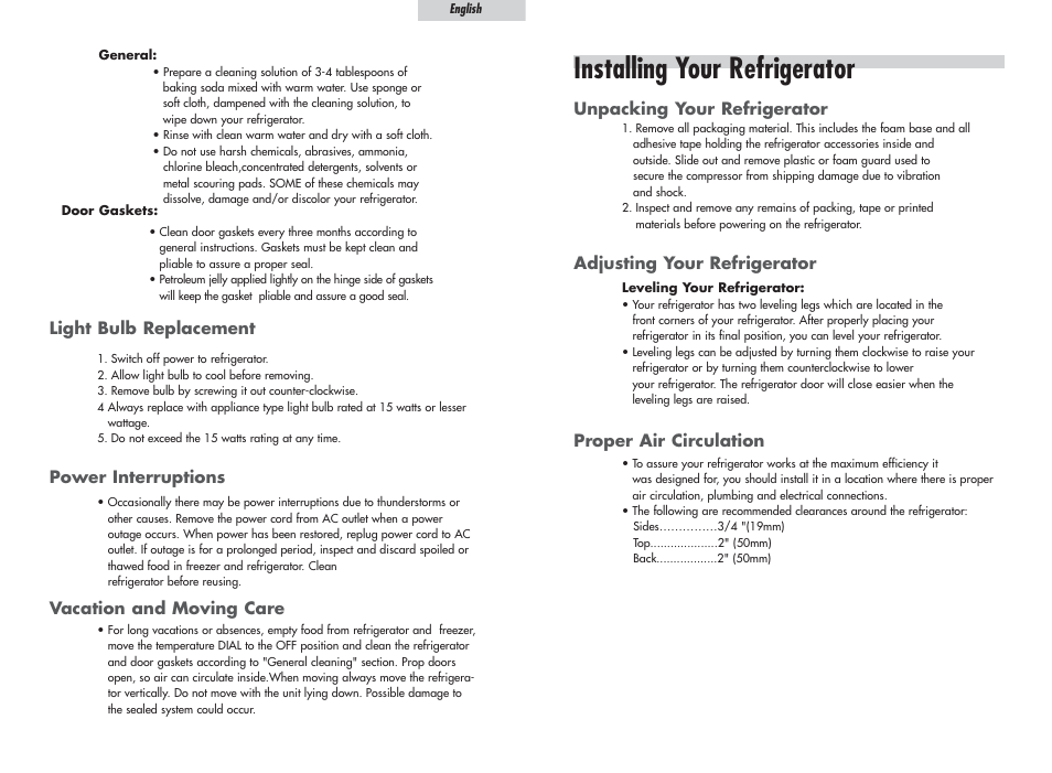 Installing your refrigerator | haier HR-245U User Manual | Page 5 / 8