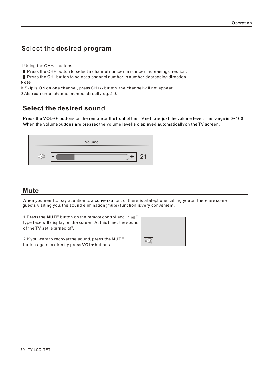 Т³гж 20, Select the desired sound, Mute | 21 select the desired program | haier HL42BG User Manual | Page 20 / 42