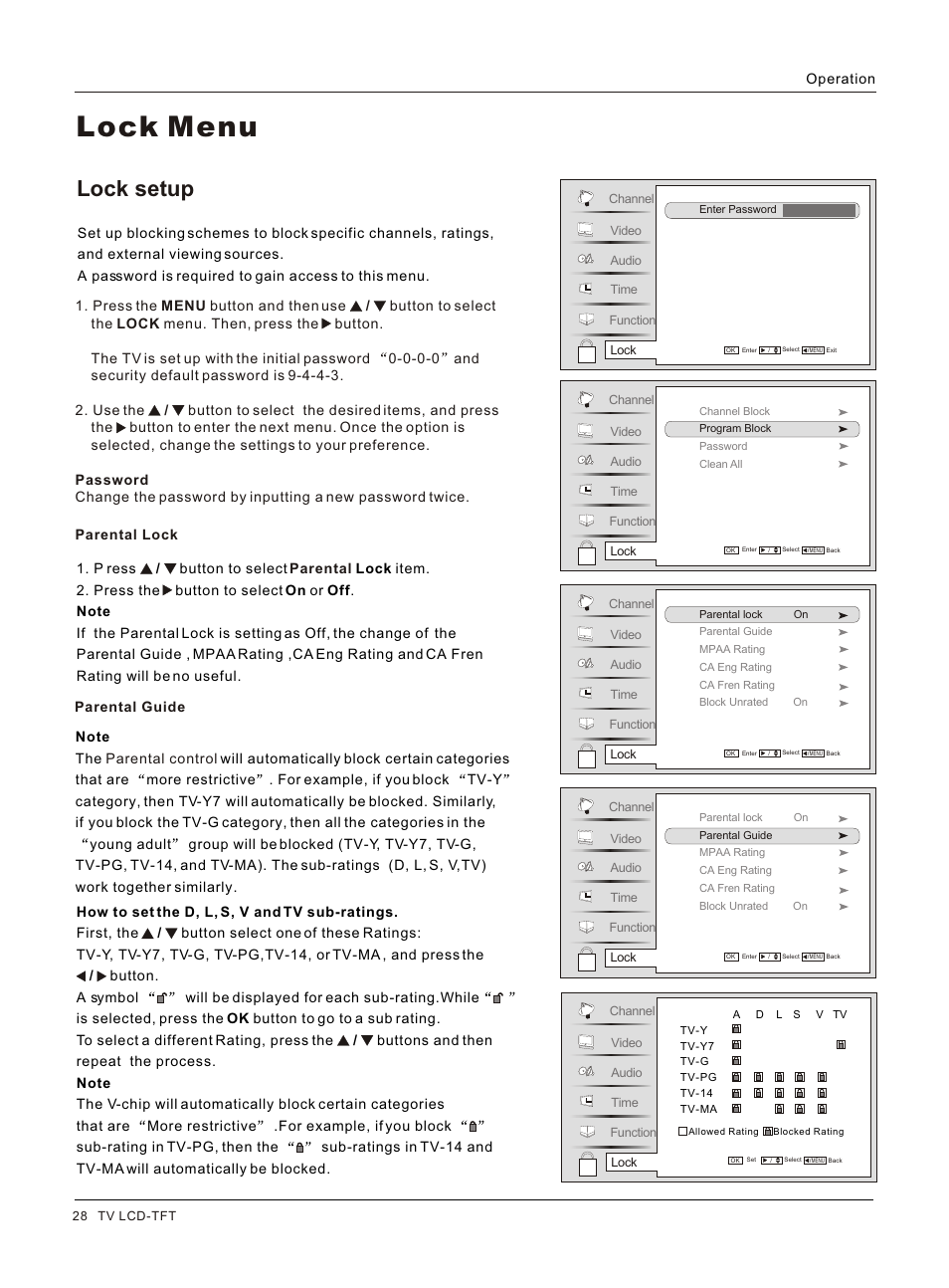 Т³гж 28, Lock menu, Lock setup | haier HL42BG User Manual | Page 28 / 42