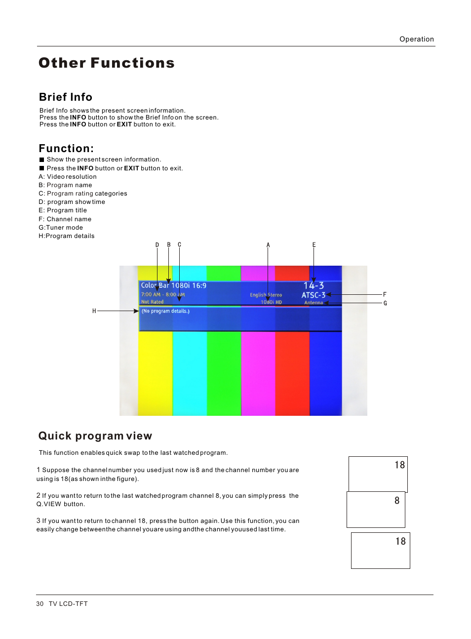 Т³гж 30, Other functions, Brief info quick program view | Function | haier HL42BG User Manual | Page 30 / 42