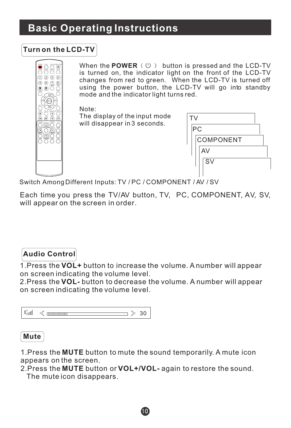 Basic operating instructions, Turn on the lcd-tv | haier HLTDC19 User Manual | Page 15 / 39