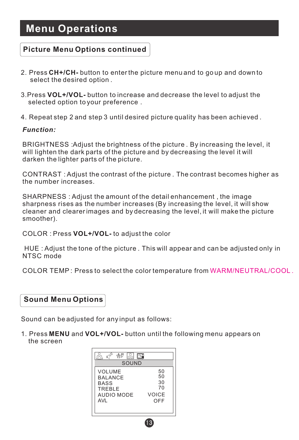 Menu operations | haier HLTDC19 User Manual | Page 18 / 39