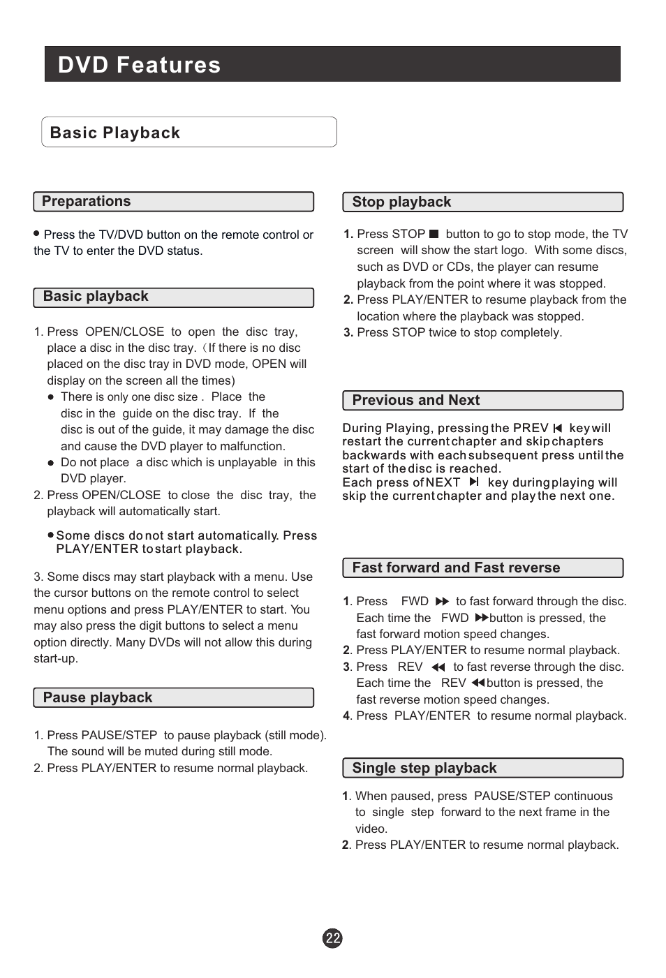 Dvd features, Basic playback | haier HLTDC19 User Manual | Page 27 / 39